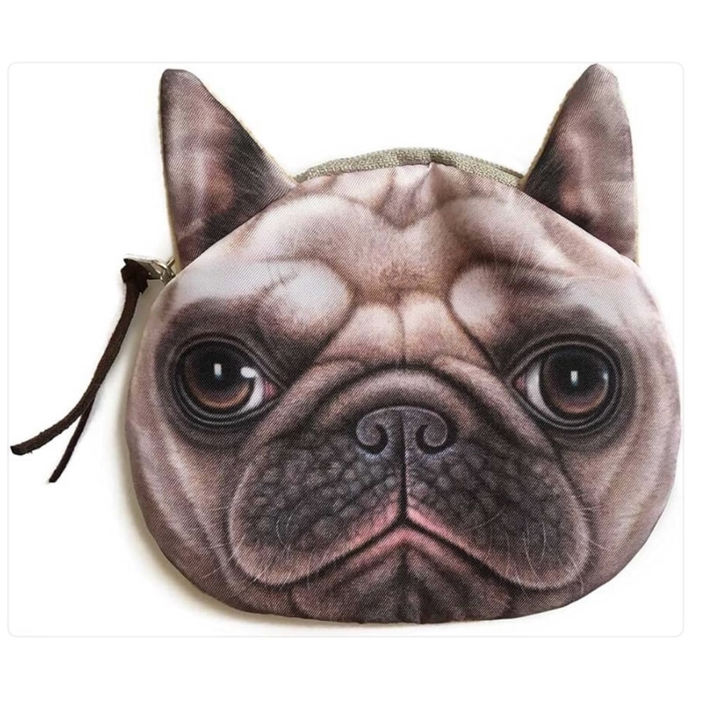 Realistic Pug Dog Face Coin Purse | Cute Pug Head Zipper Closure Wallet